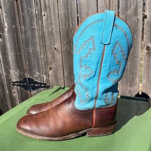 Anderson Bean Mens Brown Turquoise Leather Square Toe Cowboy Boots S1089 USA